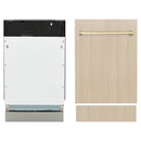 Panel-ready dishwasher with blank custom wood panel and brushed handle mount