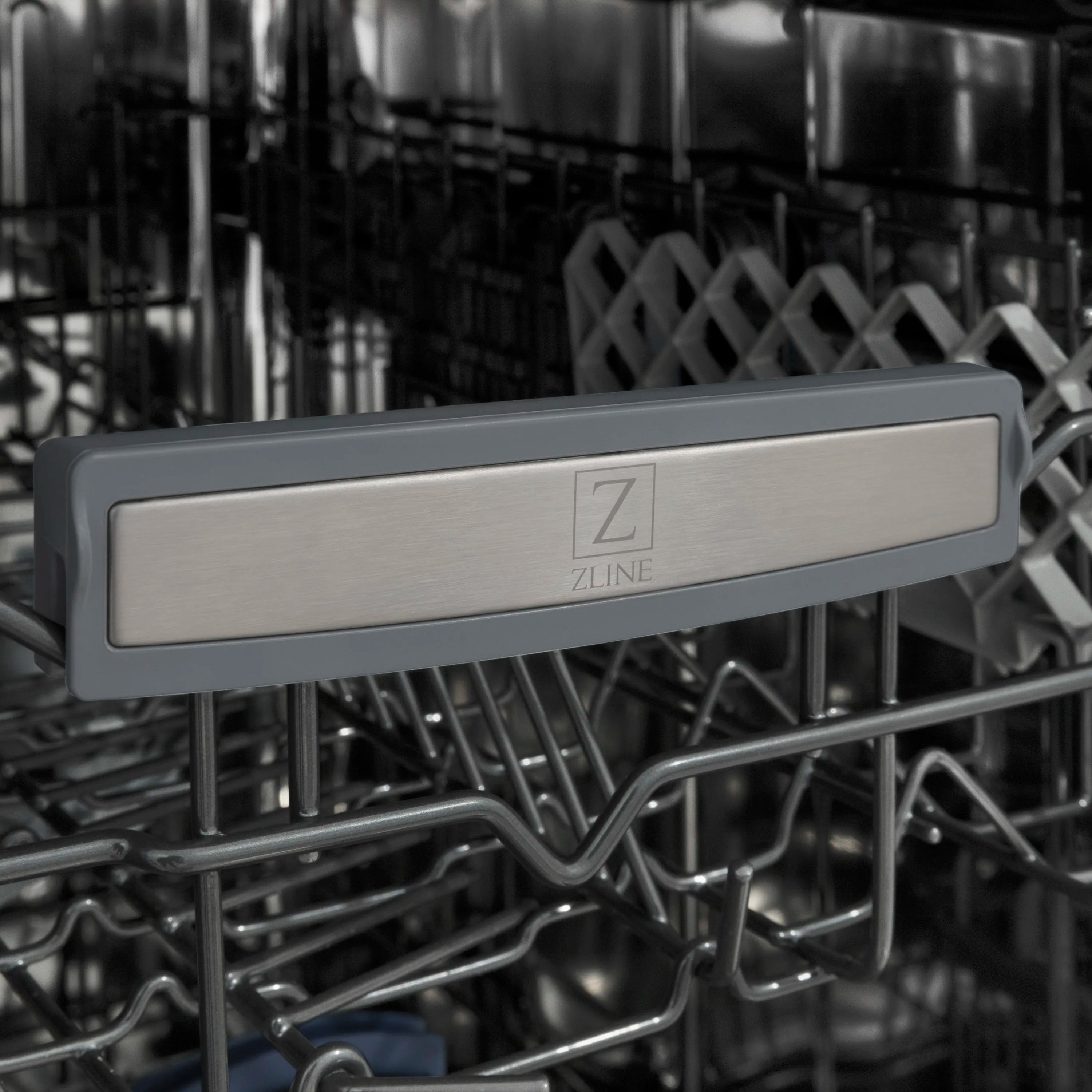 Dishwasher control panel with slim metal handle and ZLINE logo