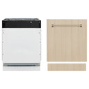 Panel-ready tall dishwasher with mounting frame and custom wood door panel, bar handle
