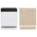 Dishwasher with custom wood panel and polished gold handle.