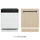 Built-in dishwasher with custom panel area and black handle, front view