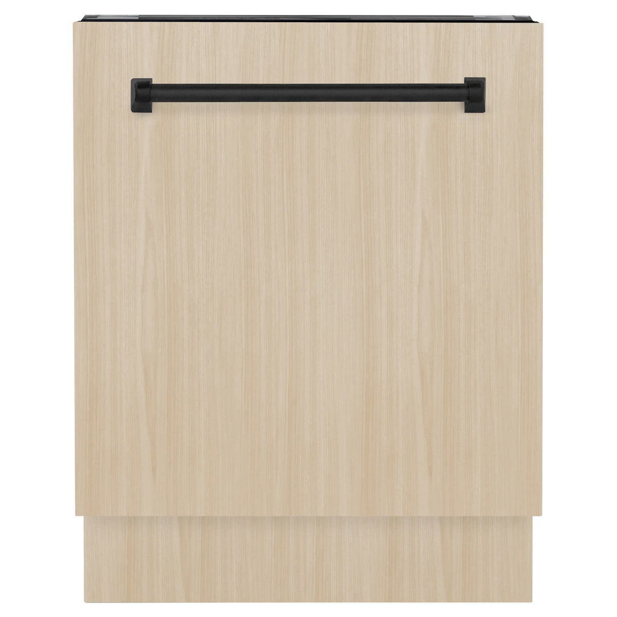 Custom panel-ready dishwasher front with black horizontal handle bar