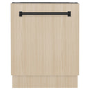 Custom panel-ready dishwasher front with black horizontal handle bar