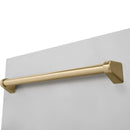 Champagne bronze bar handle with end caps on a compact dishwasher door