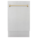 Compact dishwasher front panel with champagne bronze bar handle on white door