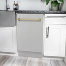 Countertop dishwasher with stainless steel door panel and champagne bronze bar handle