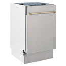 Compact countertop dishwasher with stainless steel body and champagne bronze bar handle