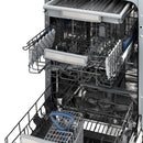 Dishwasher interior showing stacked racks and utensil basket for loading