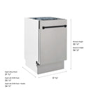 ZLINE compact dishwasher side view with matte black handle and height measurement graphic
