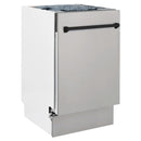 Compact stainless steel dishwasher front with matte black handle