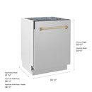 ZLINE Autograph Edition 24-Inch 3rd Rack Top Control Tall Tub Dishwasher in Stainless Steel with Champagne Bronze Handle, 51dBa (DWVZ-304-24-CB)