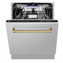 ZLINE Autograph Edition 24-Inch 3rd Rack Top Control Tall Tub Dishwasher in Stainless Steel with Champagne Bronze Handle, 51dBa (DWVZ-304-24-CB)