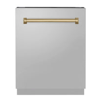 ZLINE Autograph Edition 24-Inch 3rd Rack Top Control Tall Tub Dishwasher in Stainless Steel with Champagne Bronze Handle, 51dBa (DWVZ-304-24-CB)