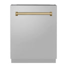 ZLINE Autograph Edition 24-Inch 3rd Rack Top Control Tall Tub Dishwasher in Stainless Steel with Champagne Bronze Handle, 51dBa (DWVZ-304-24-CB)
