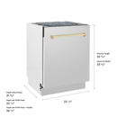 ZLINE Autograph Edition 24-Inch 3rd Rack Top Control Tall Tub Dishwasher in Stainless Steel with Gold Handle, 51dBa (DWVZ-304-24-G)