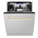 ZLINE Autograph Edition 24-Inch 3rd Rack Top Control Tall Tub Dishwasher in Stainless Steel with Gold Handle, 51dBa (DWVZ-304-24-G)
