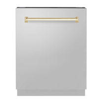 ZLINE Autograph Edition 24-Inch 3rd Rack Top Control Tall Tub Dishwasher in Stainless Steel with Gold Handle, 51dBa (DWVZ-304-24-G)