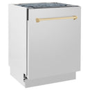 ZLINE Autograph Edition 24-Inch 3rd Rack Top Control Tall Tub Dishwasher in Stainless Steel with Gold Handle, 51dBa (DWVZ-304-24-G)