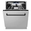 Stainless steel tall tub dishwasher with matte black top control panel and open door