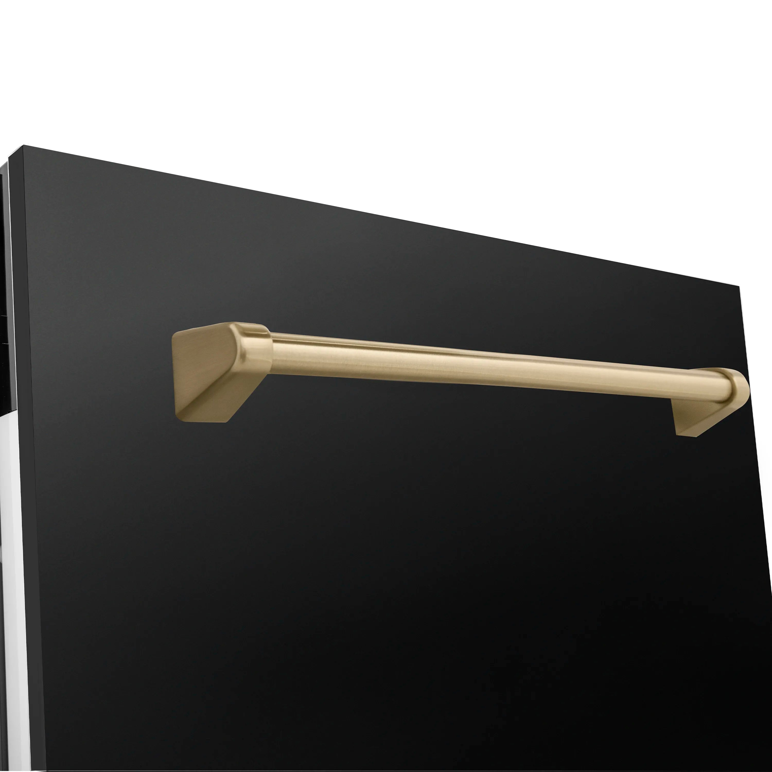 Champagne bronze bar handle on black dishwasher door