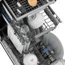 Dishwasher interior with upper rack and wine/holder positions