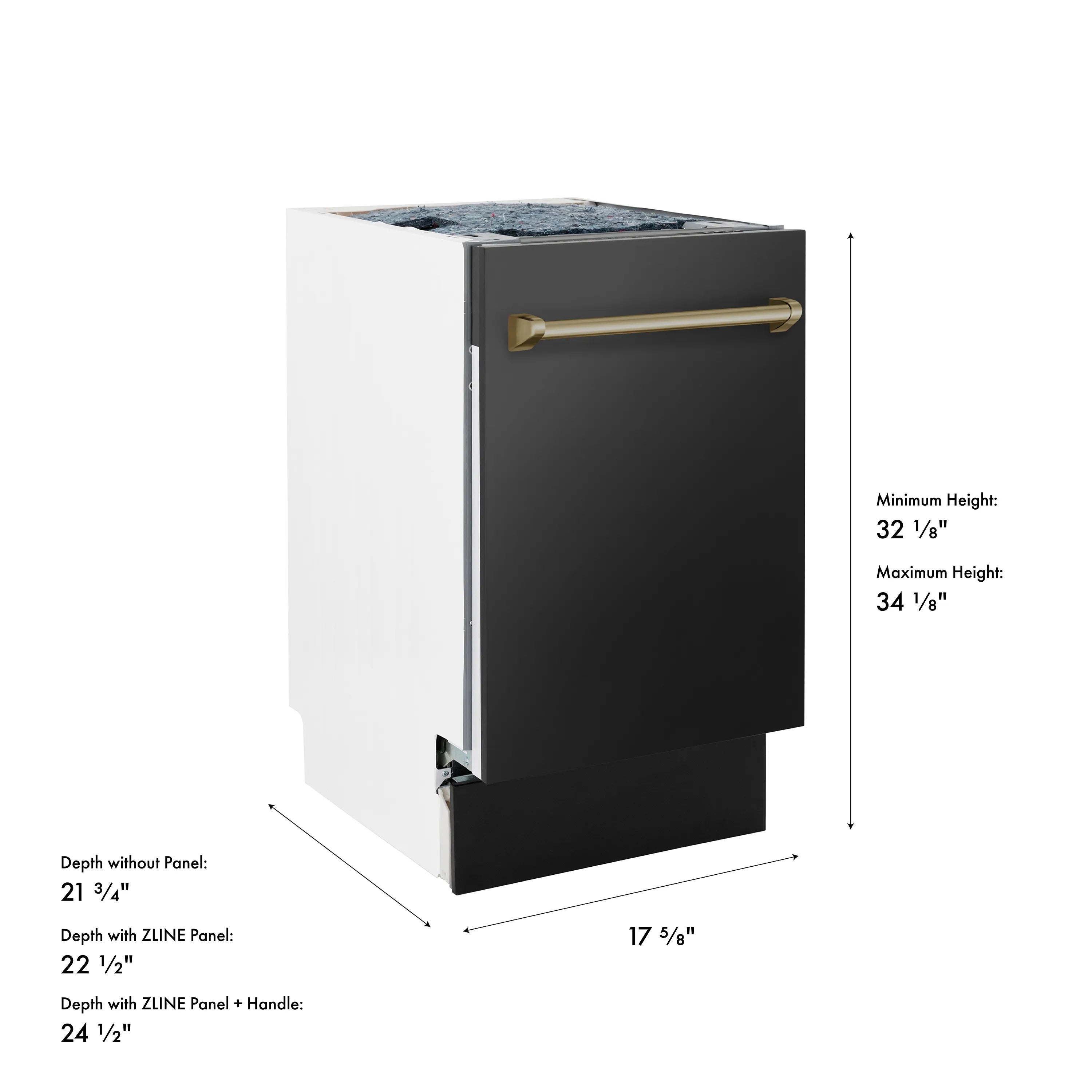 Black stainless steel tall tub dishwasher with champagne bronze bar handle