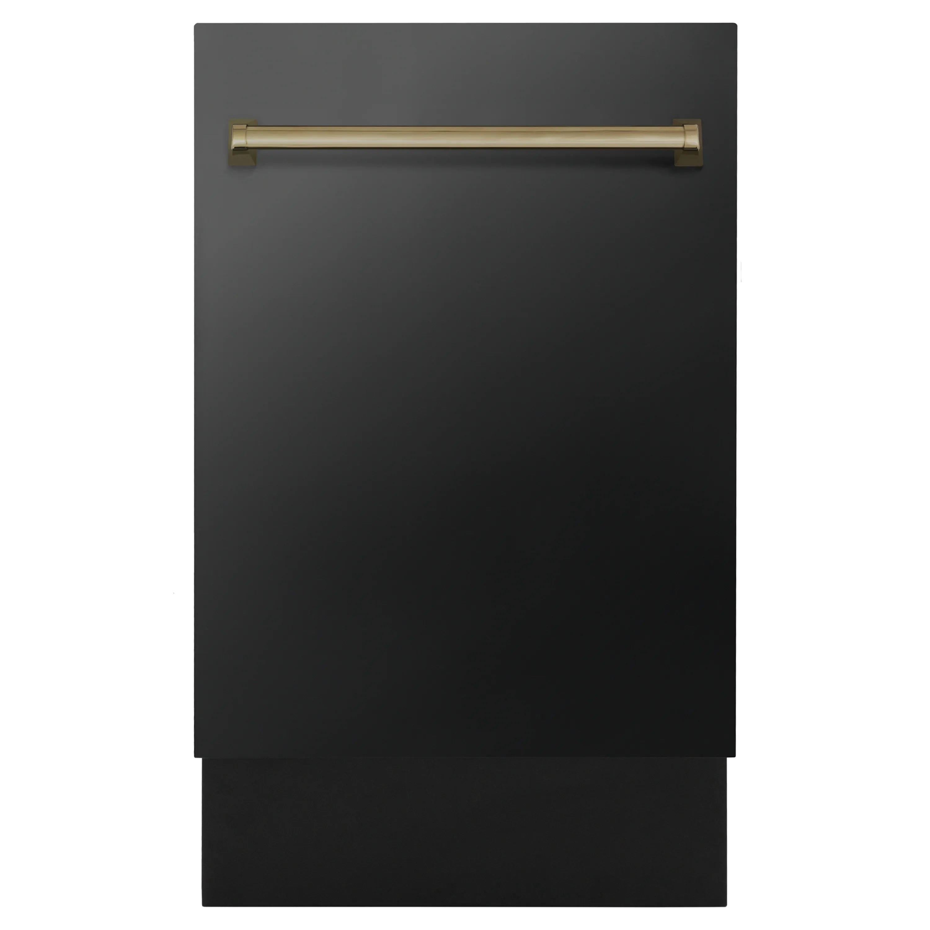 Black stainless steel tall tub dishwasher door with champagne bronze handle