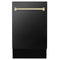 ZLINE 18-Inch Autograph Edition Tall Tub Dishwasher in Black Stainless Steel with Gold Handle (DWVZ-BS-18-G)