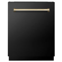 ZLINE Autograph Edition 24-Inch Tall Tub Dishwasher in Black Stainless Steel with Gold Handle (DWVZ-BS-24-G)
