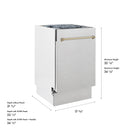 Dishwasher size diagram showing front panel and champagne bronze handle