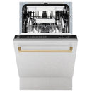 Open dishwasher with champagne bronze handle and loaded interior racks