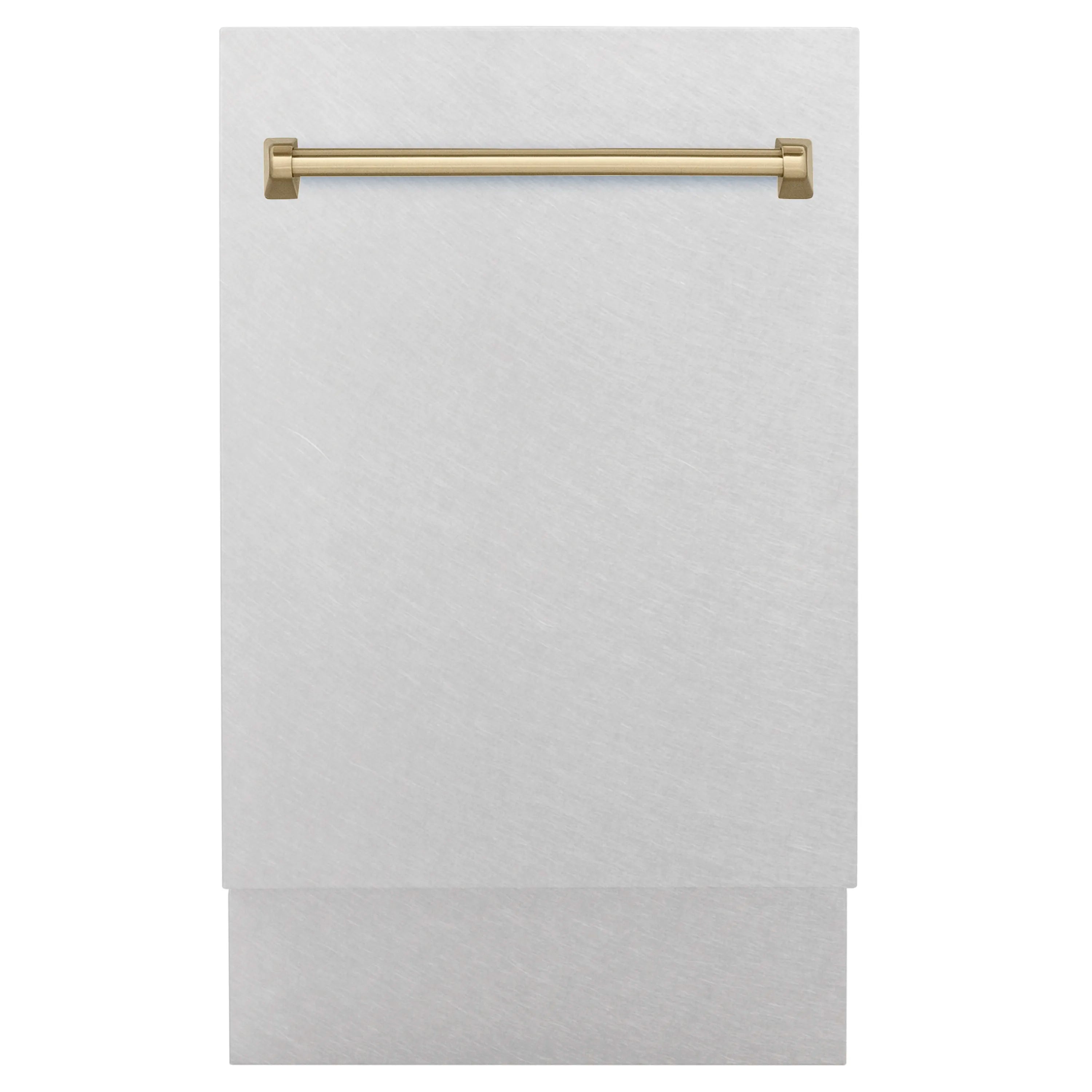 Dishwasher front panel with champagne bronze pull handle