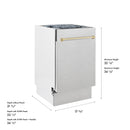Compact dishwasher with size diagram showing height and depth on white background.
