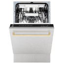 Built-in dishwasher with interior racks and gold-trim handle