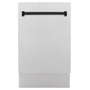 Dishwasher door panel in satin stainless with black horizontal pull handle