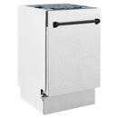 Compact dishwasher with satin stainless steel body and matte black top handle, closed