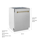 ZLINE Autograph Edition 24-Inch 3rd Rack Top Control Tall Tub Dishwasher in Satin Stainless Steel with Champagne Bronze Handle, 51dBa (DWVZ-SN-24-CB)