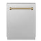 ZLINE Autograph Edition 24-Inch 3rd Rack Top Control Tall Tub Dishwasher in Satin Stainless Steel with Champagne Bronze Handle, 51dBa (DWVZ-SN-24-CB)