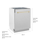 ZLINE Autograph Edition 24-Inch 3rd Rack Top Control Tall Tub Dishwasher in Satin Stainless Steel with Gold Handle, 51dBa (DWVZ-SN-24-G)