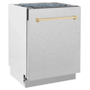 ZLINE Autograph Edition 24-Inch 3rd Rack Top Control Tall Tub Dishwasher in Satin Stainless Steel with Gold Handle, 51dBa (DWVZ-SN-24-G)