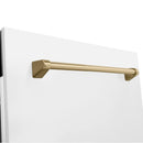 Dishwasher door handle, champagne bronze bar on matte white panel