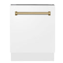 White dishwasher door front with champagne bronze bar handle