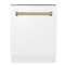 ZLINE Autograph Edition 24-Inch 3rd Rack Top Control Tall Tub Dishwasher in White Matte with Champagne Bronze Handle, 51dBa (DWVZ-WM-24-CB)
