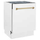 White matte tall tub dishwasher with champagne bronze handle on front