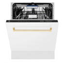 Dishwasher with open door showing interior racks and top control bar