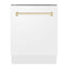 ZLINE Autograph Edition 24-Inch 3rd Rack Top Control Tall Tub Dishwasher in White Matte with Gold Handle, 51dBa (DWVZ-WM-24-G)