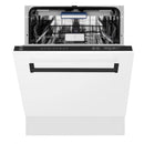 Tall tub dishwasher open door with racks and control panel
