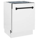 White matte dishwasher front with black top control handle