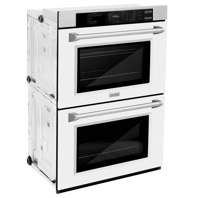 ZLINE 30-Inch Professional True Convection Double Wall Oven with Air Fry and Self Clean in DuraSnow Stainless Steel with White Matte Doors (WADS-WM-30)