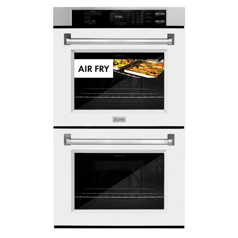 ZLINE 30-Inch Professional True Convection Double Wall Oven with Air Fry and Self Clean in Stainless Steel with White Matte Doors (WAD-WM-30)